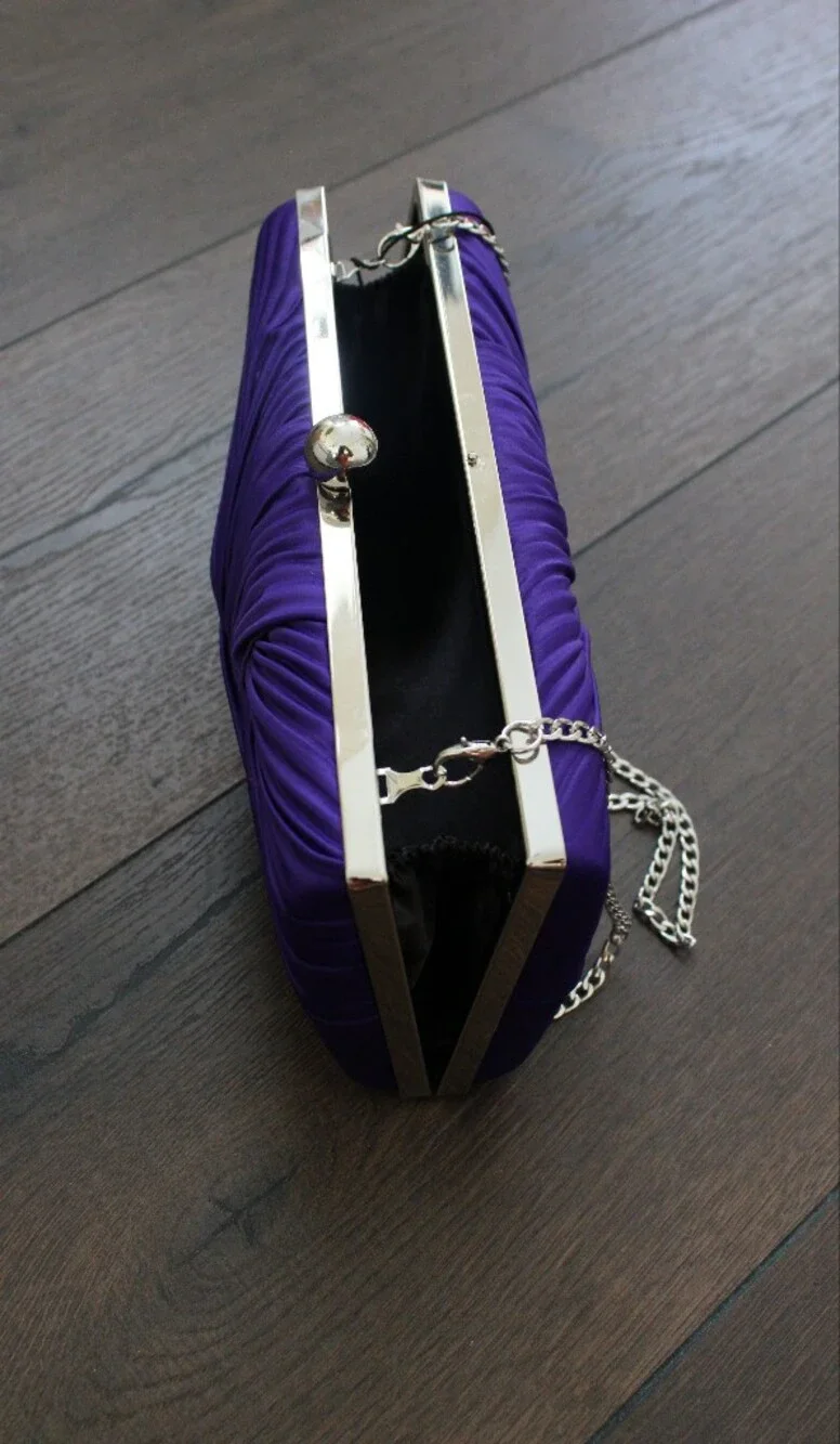 Akira Purple Satin‎ Knotted Evening Clutch with Chain